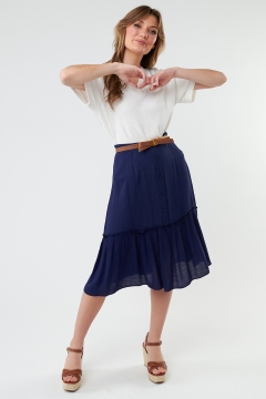 womens blue a line button down skirt